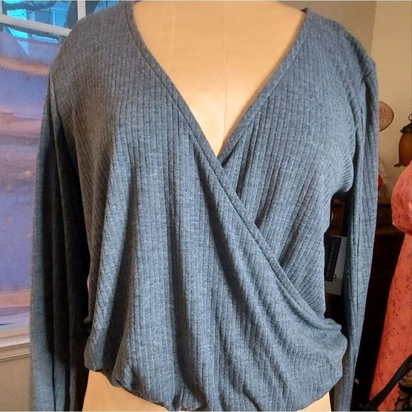 NORDSTROM BP Foldover Ribbed Long Sleeve Blouse Size M - Picture 2 of 9
